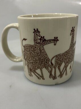 Taylor Ng Naughty Giraffes Orgy Mug 1979 Brown White CHIP FLAW Made in Japan